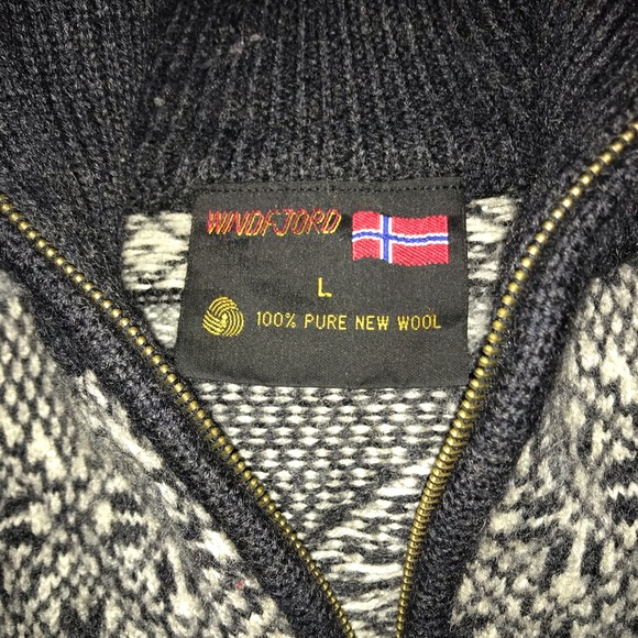 WINDFJORD SWEATER Black White 3/4 Zip 100% Pure New Wool size Large - Picture 7 of 16